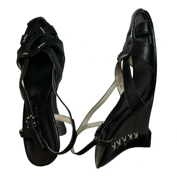 Y2K Millennial Diva Vintage Leather Slingback Woven Cute Cutout Wedge Heel EU 37 - Picture 5 of 16